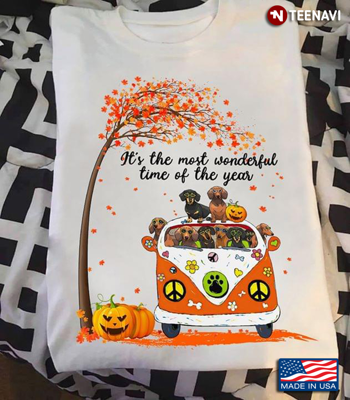 Dachshunds On Hippie Bus Halloween It's The Most Wonderful Time Of the Year
