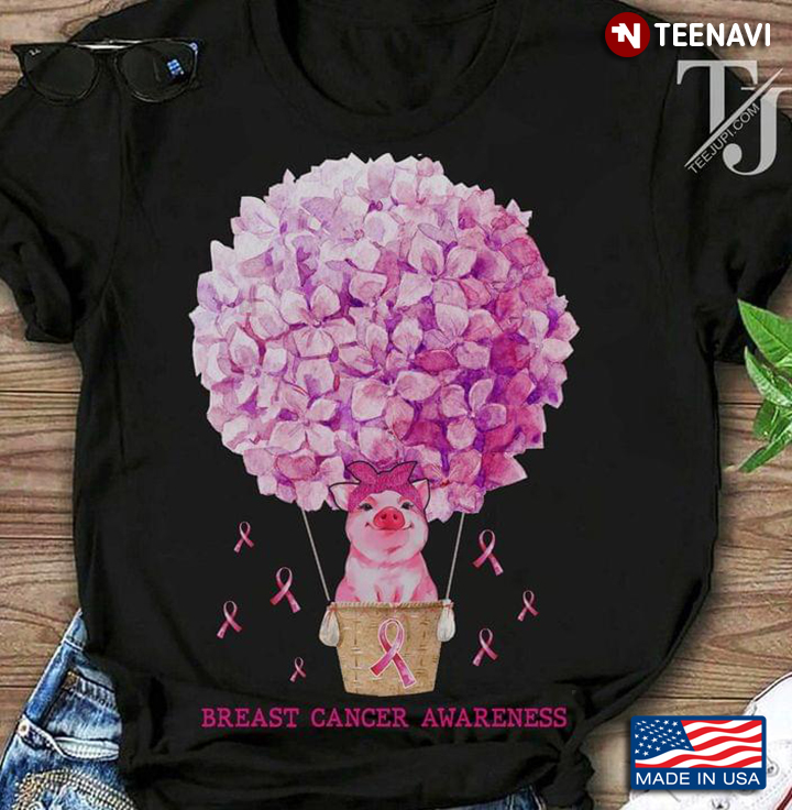Hydrangeas Air Balloon Pig Breast Cancer Awareness