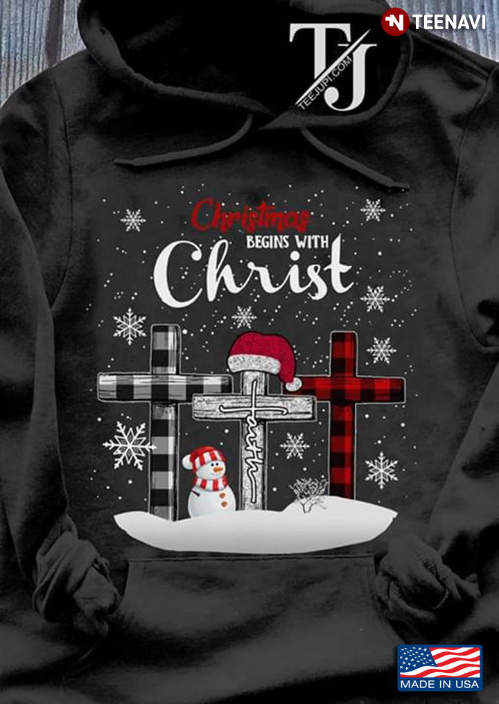 Christmas Begins With Christ Faith Snowman With Cross