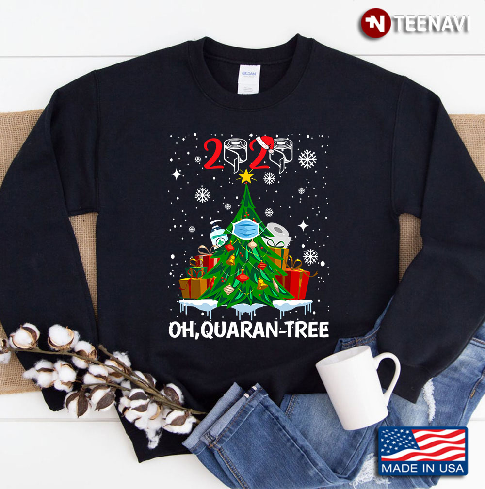 2020 Funny Quarantine Christmas Tree Ornament Mask Gifts Sweatshirt