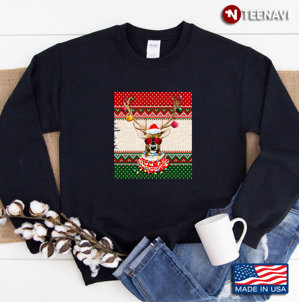 Deer Ugly Christmas Deer Santa Hat Gift Sweatshirt