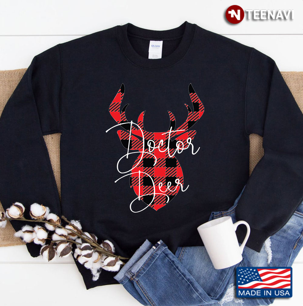 Doctor Deer Christmas Pajama Red Plaid Buffalo Matching Product Sweatshirt