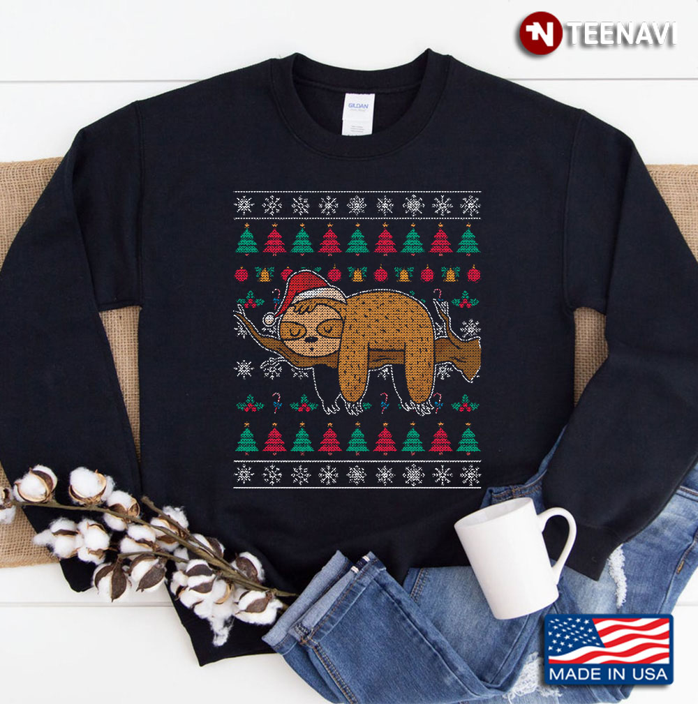 Festive Santa Claus Sloth Ugly Christmas Sweatshirt