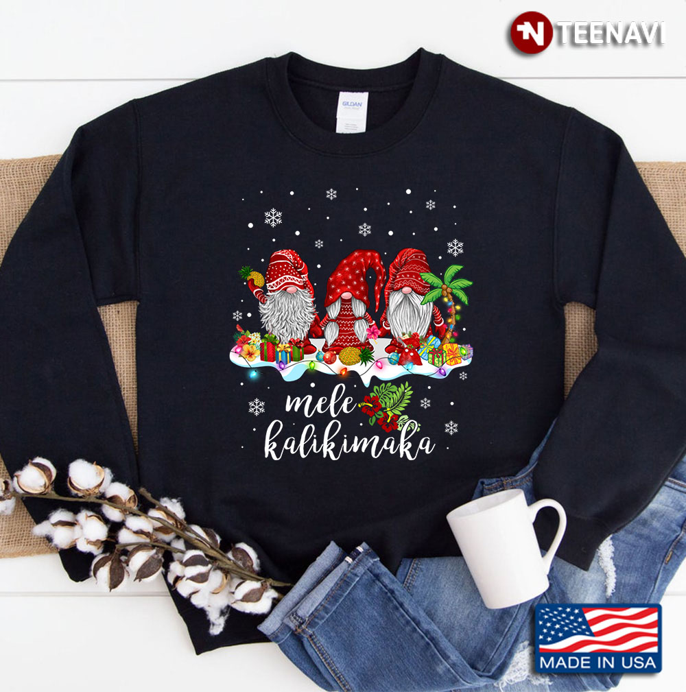 Funny Xmas Gnome Santa Mele Kalikimaka Hawaiian Christmas Vacation Sweatshirt