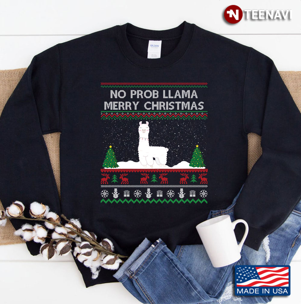 Llama Ugly Christmas Sweater Cute Llama Santa Christmas Gift Sweatshirt