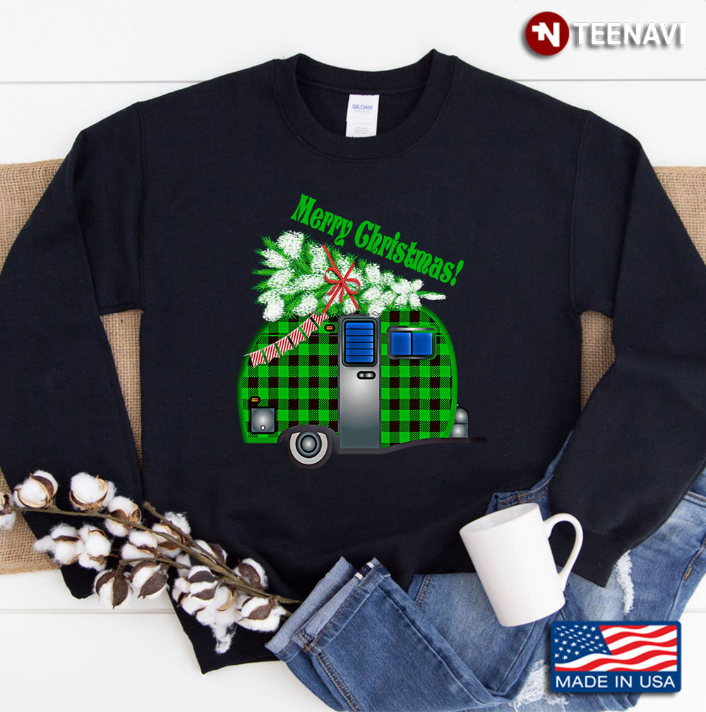 Merry Christmas Buffalo Plaid Tree Truck Sweatshirt