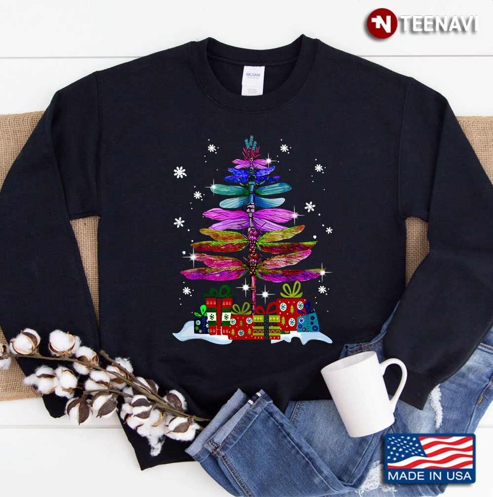 Merry Christmas Insect Lover Xmas Dragonfly Christmas Tree Sweatshirt