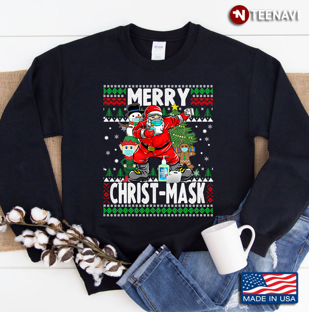New Christmas 2020 - Dabbing Santa With Friends Wearing Mask Sweatshirt