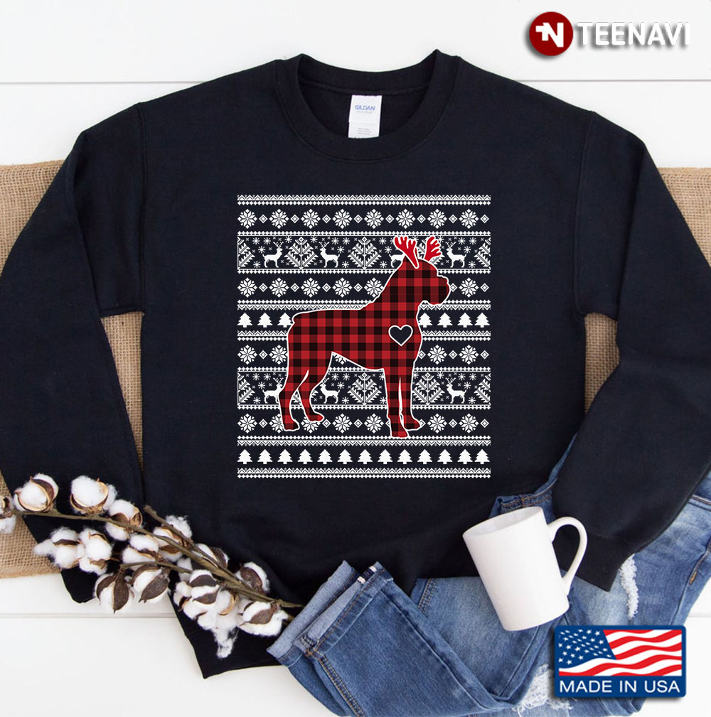 Red Plaid Buffalo Boxer Dog Christmas Pajamas Xmas Gifts Sweatshirt