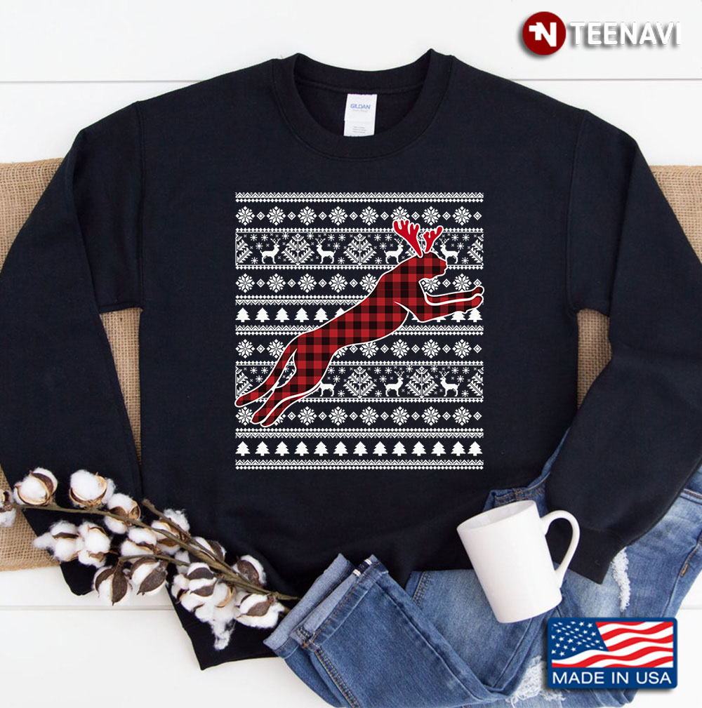 Red Plaid Buffalo Cheetahs Dog Christmas Pajamas Xmas Gifts Sweatshirt