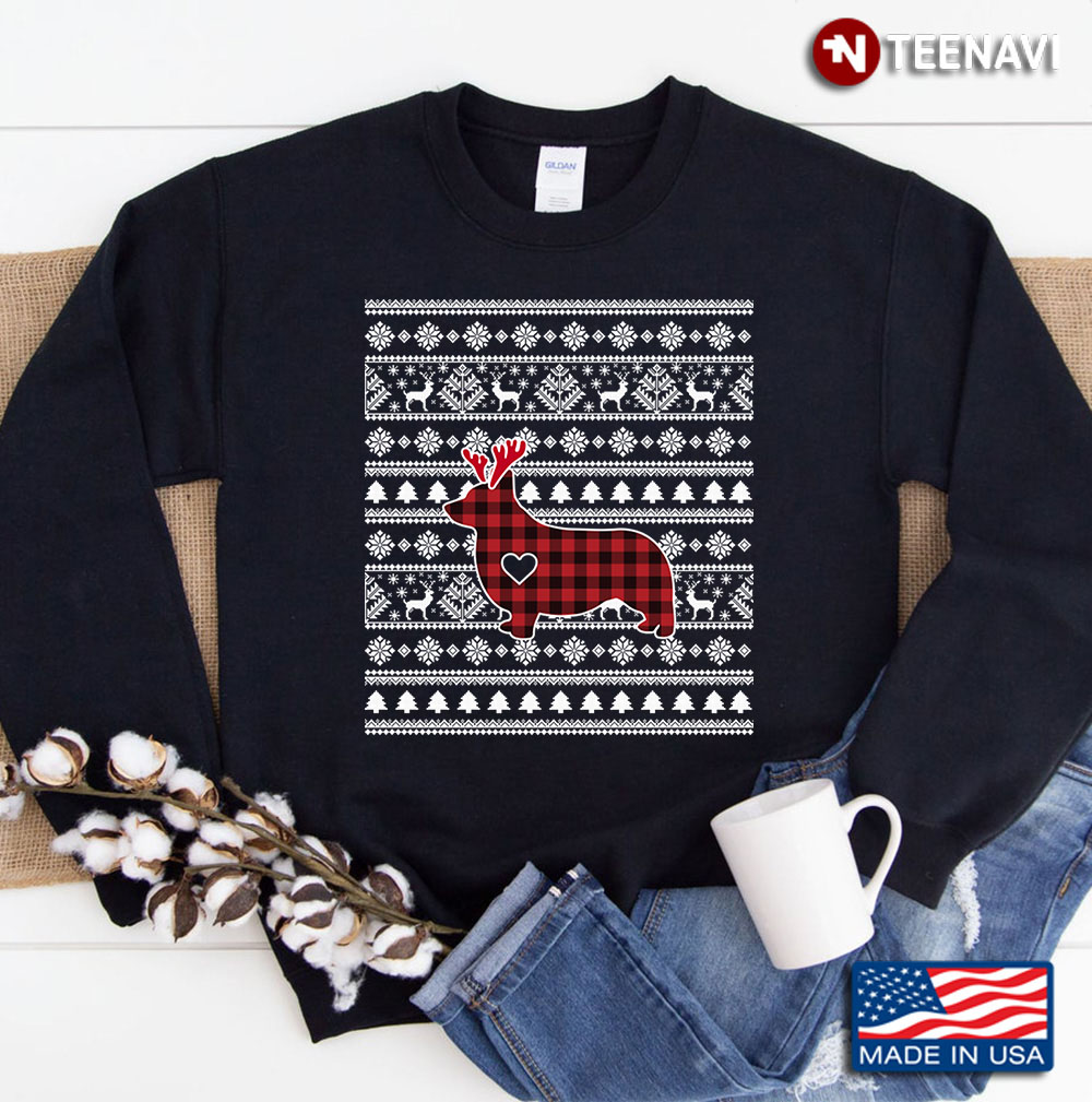 Red Plaid Buffalo Corgi Dog Christmas Pajamas Xmas Gifts Sweatshirt