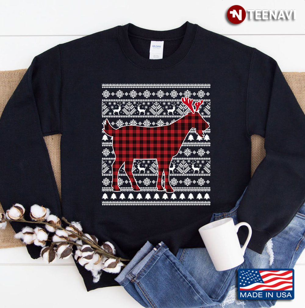 Red Plaid Buffalo Goat Dog Christmas Pajamas Xmas Gifts Sweatshirt
