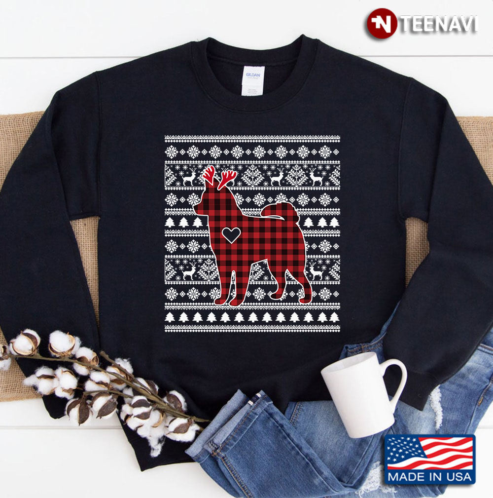 Red Plaid Buffalo Husky Dog Christmas Pajamas Xmas Gifts Sweatshirt