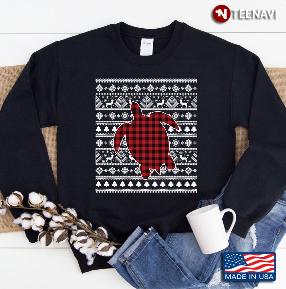 Red Plaid Buffalo Turtle Dog Christmas Pajamas Xmas Gifts Sweatshirt