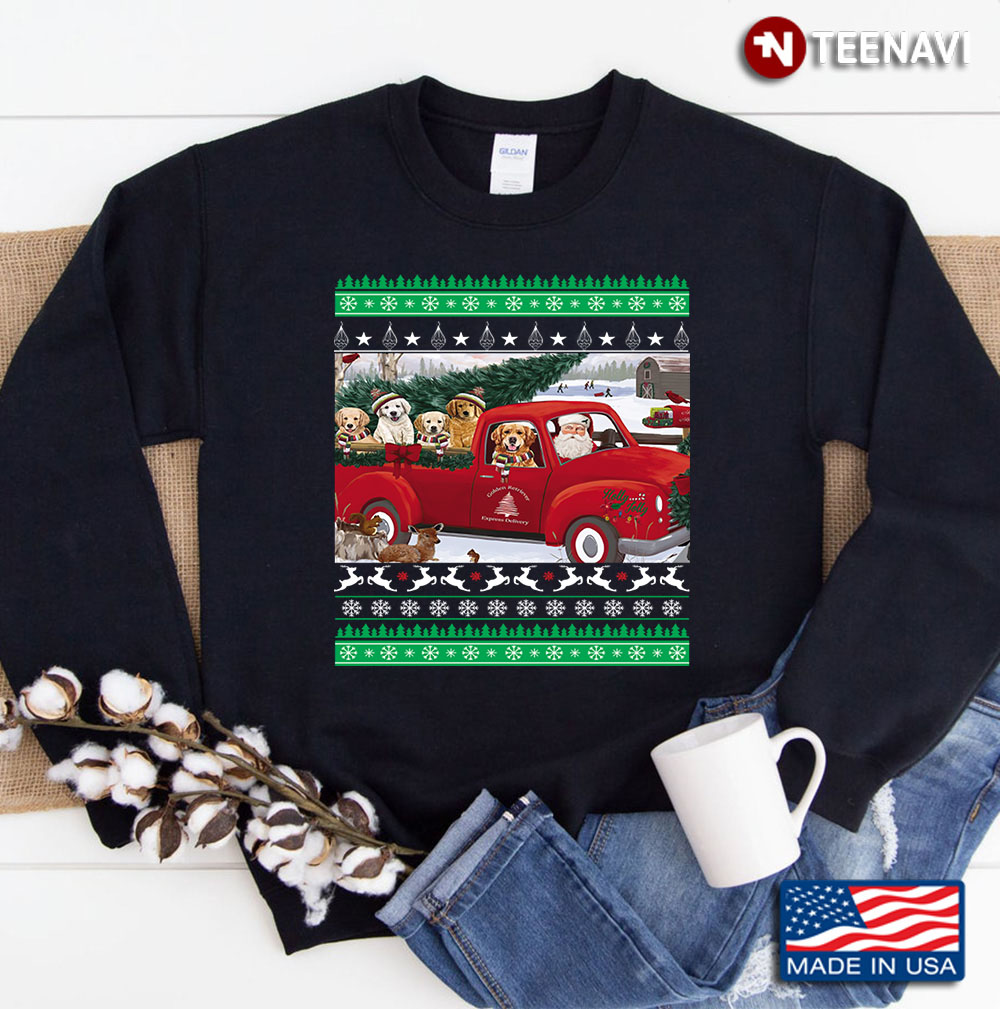 Retriever Dog Christmas On Red Car Truck Gift Sweatshirt