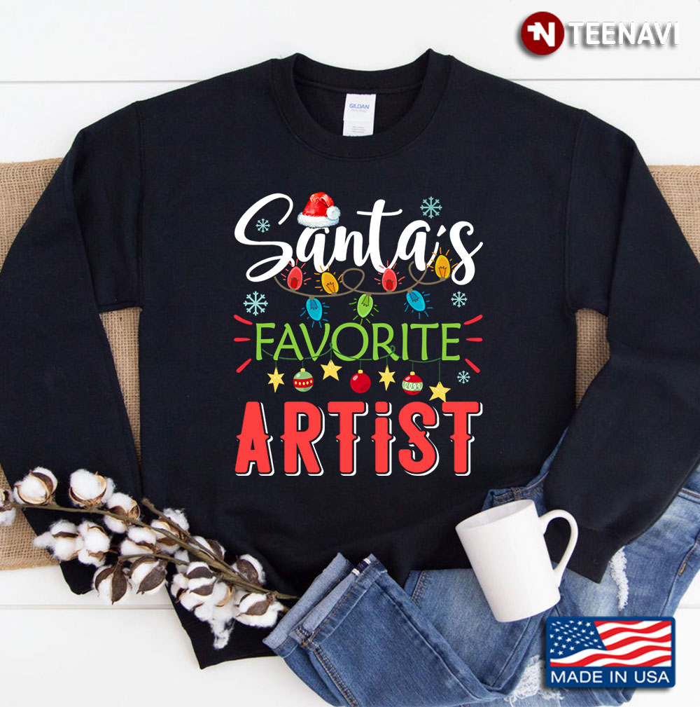 Santa's Favorite Artist Xmas Light Santa Hat Christmas Gift Sweatshirt