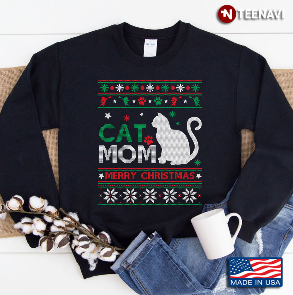 Cat Mom Ugly Merry Christmas Sweatshirt