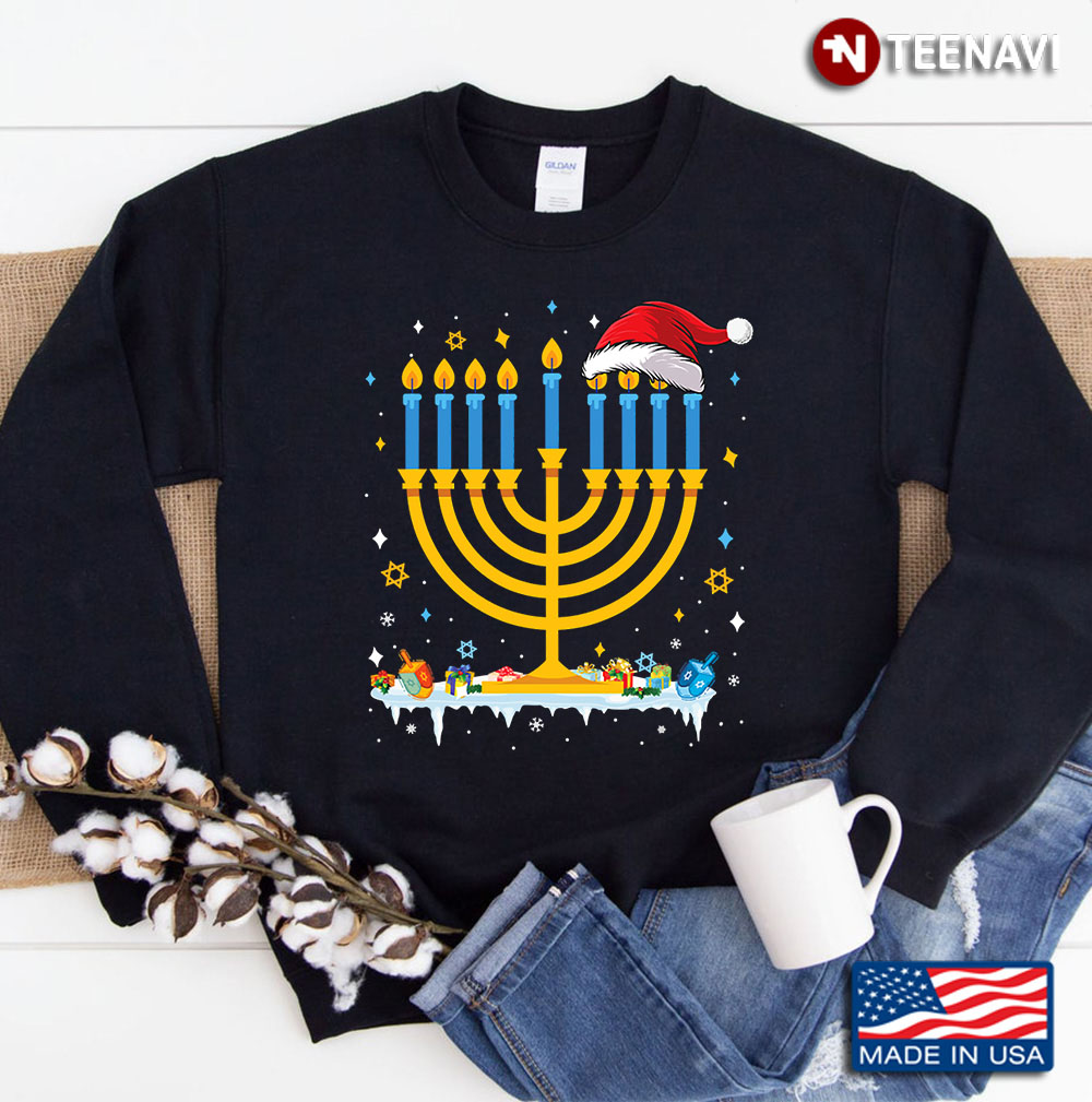 Chrismukkah Hannukah Santa Hat Family Christmas Pajama Gift Sweatshirt