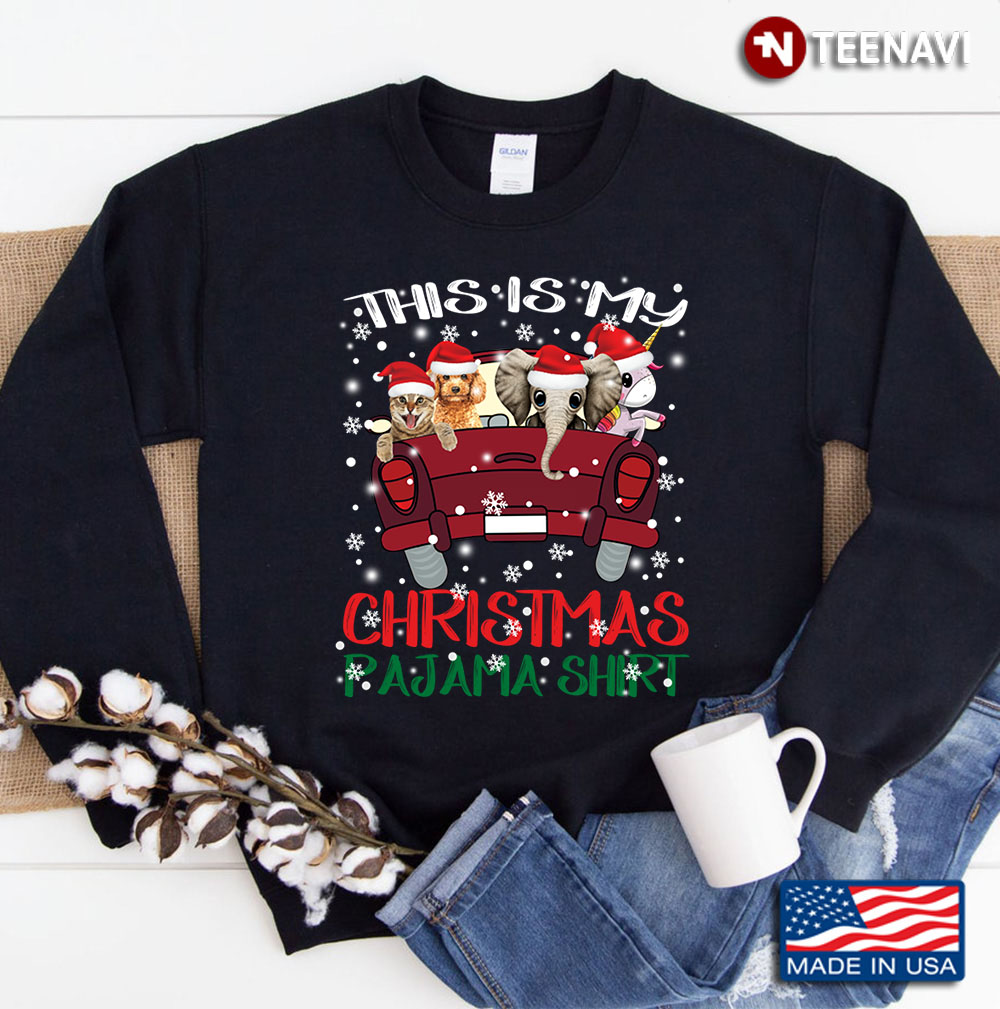 This Is My Christmas Pajama Animals In Red Car Gift Sweatshirt
