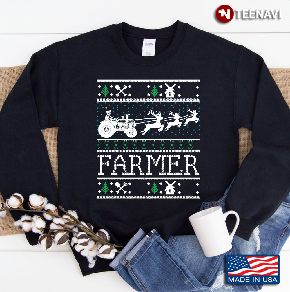 Tractors Farmer Ugly Christmas Sweatshirt