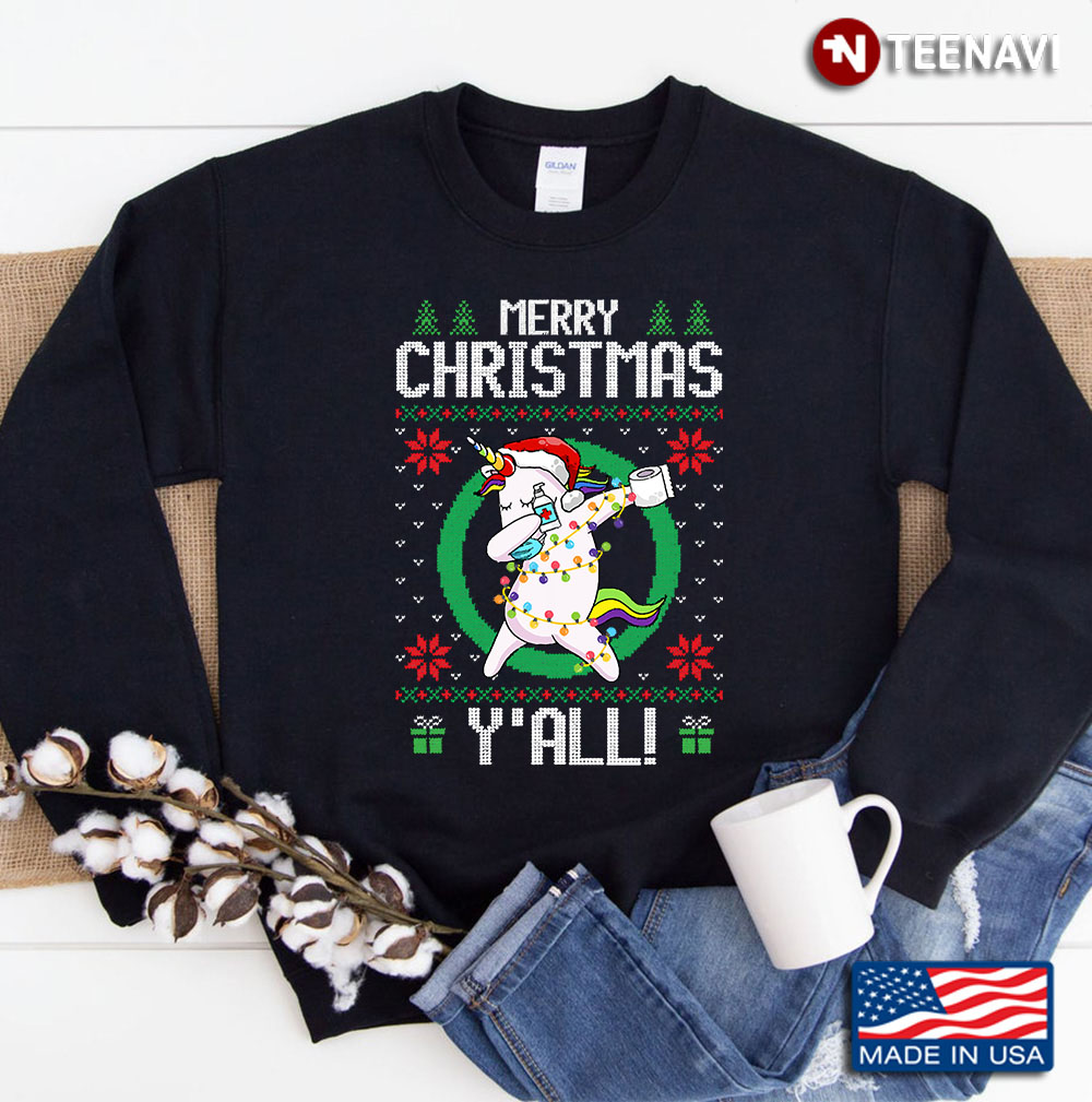 Ugly Christmas Dabbing Unicorn Quarantine Christmas Sweatshirt