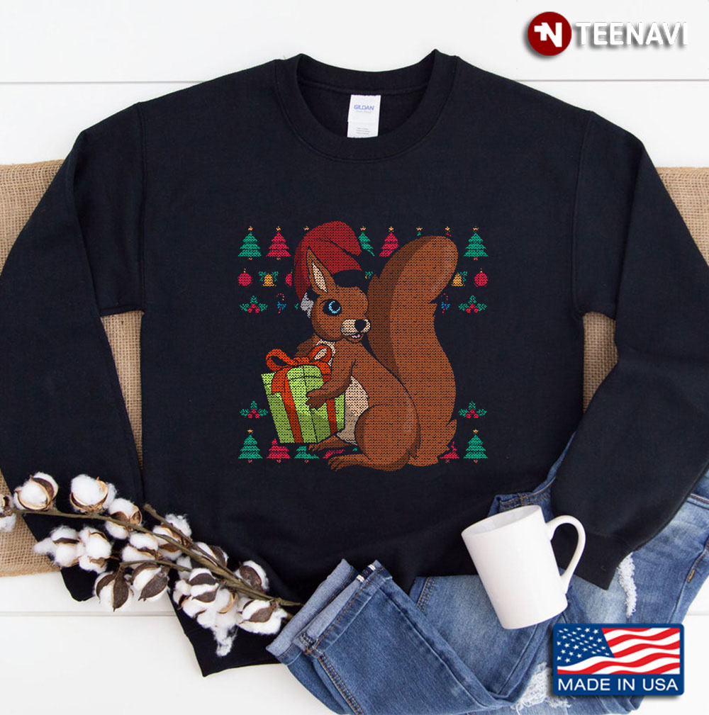 Ugly Christmas Festive Squirrel Santa Claus Xmas Sweatshirt