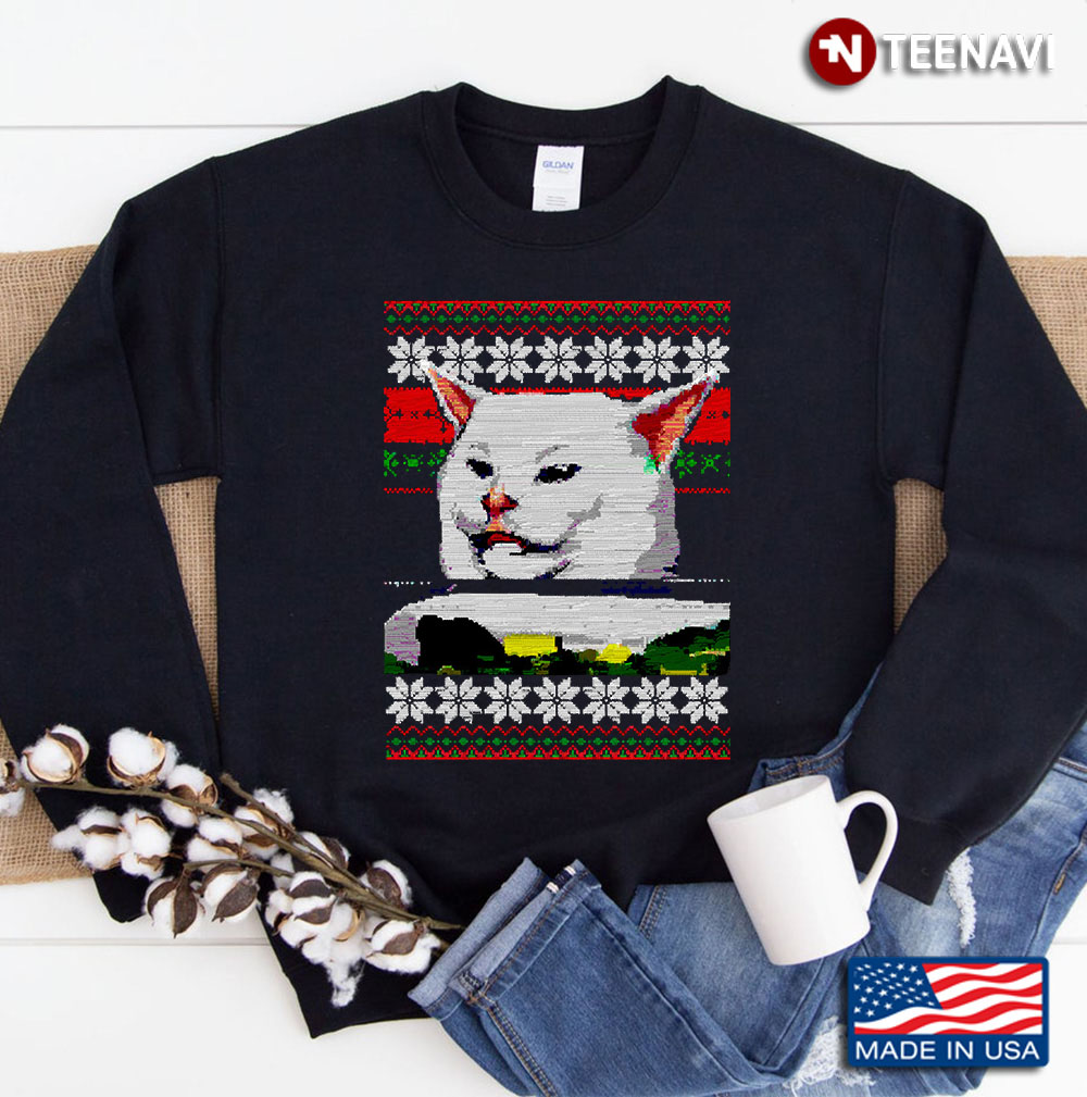 Ugly Christmas White Cat Funny Sweatshirt
