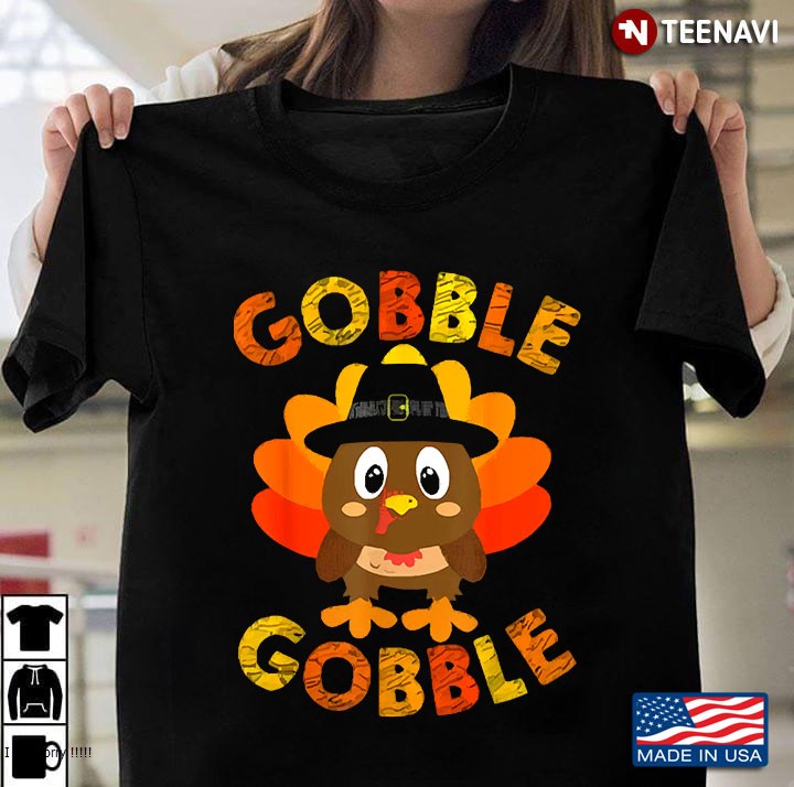 Cute Gobble Gobble Turkey Pilgrim Little Boys Thanksgiving