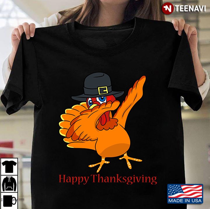 Dabbing Turkey With Pilgrim Hat Happy Thanksgiving