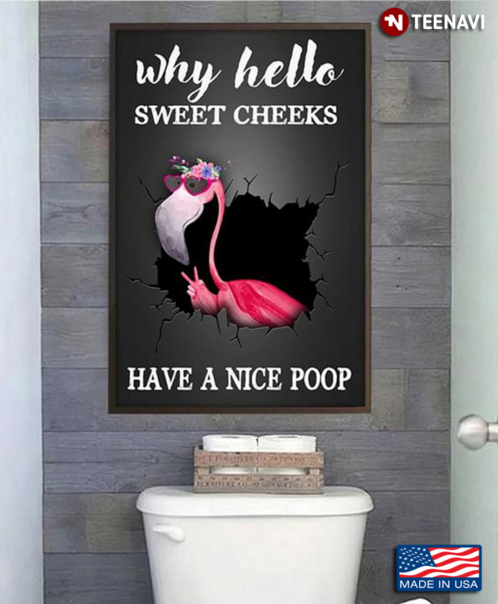 Vintage Black Theme Flamingo Wearing Glasses & Floral Crown Why Hello Sweet Cheeks Have A Nice Poop