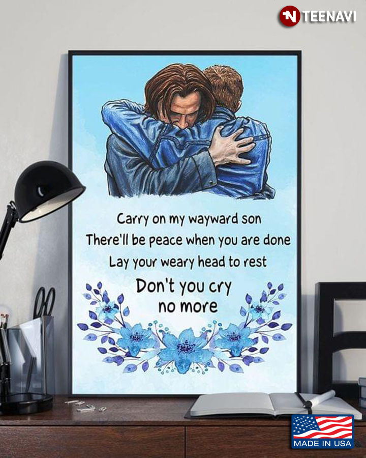 Vintage Blue Flowers Supernatural Sam Winchester And Dean Winchester Hugging Carry On My Wayward Son