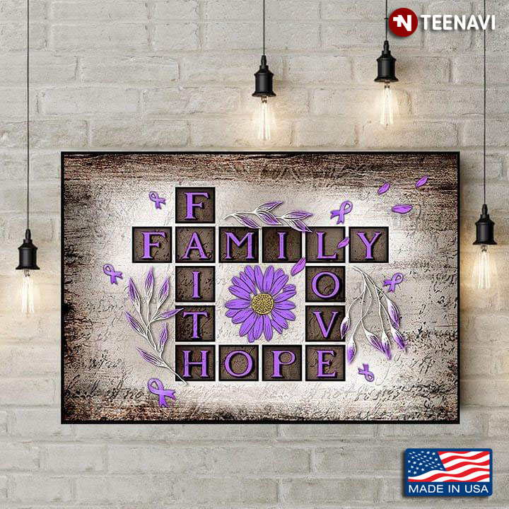 Vintage Purple Ribbons & Flowers Pancreatic Cancer Awareness Family Faith Hope Love
