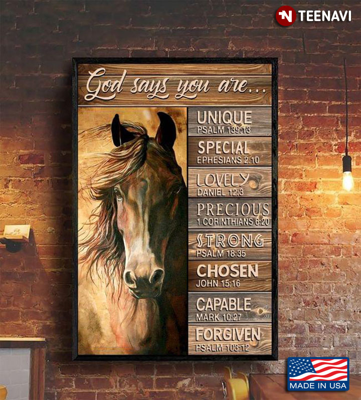 Vintage Brown Horse God Says You Are Unique Special Lovely Precious Strong Chosen Capable Forgiven