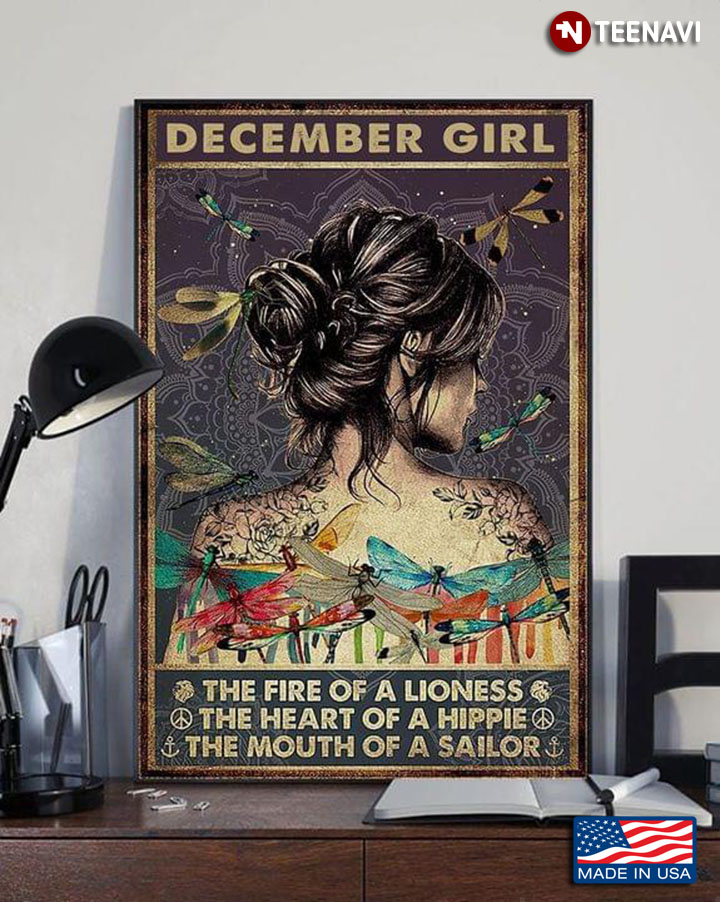 Vintage December Girl With Floral Tattoos & Dragonflies The Fire Of Lioness The Heart Of A Hippie