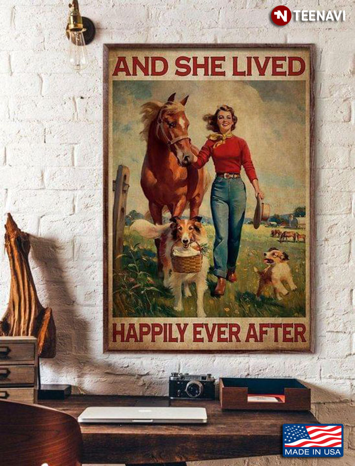 Vintage Girl With Dogs & Horse And She Lived Happily Ever After