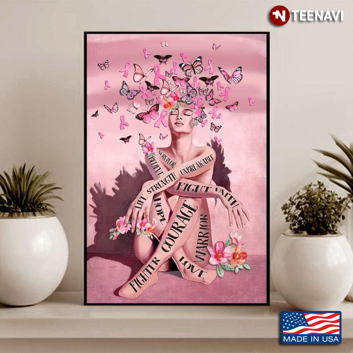 Vintage Pink Ribbons & Pink Butterflies Breast Cancer Awareness Floral Girl Survivor Believe