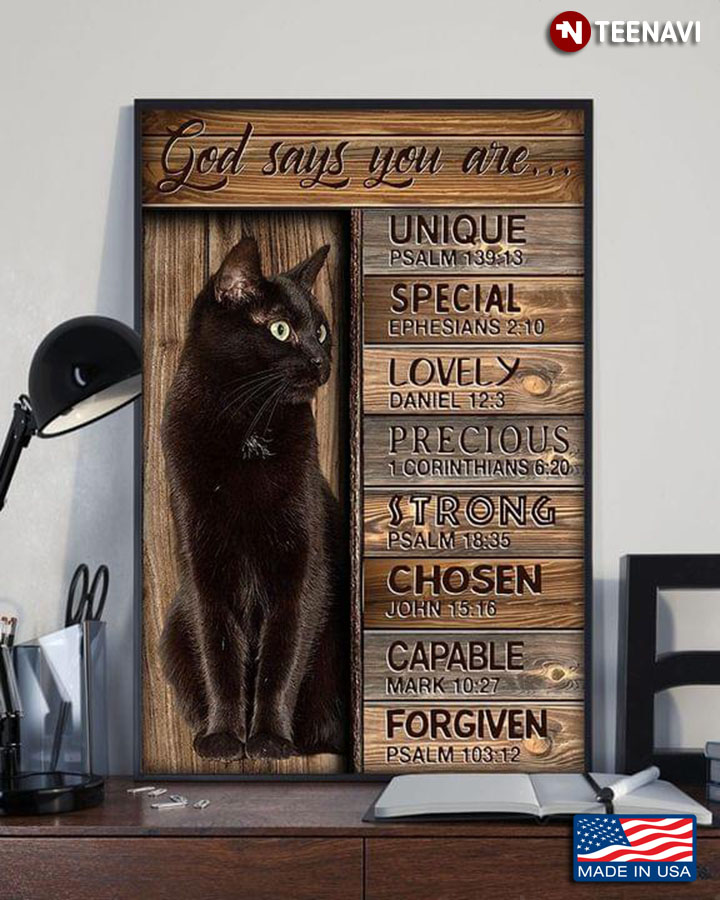 Vintage Black Cat God Says You Are Unique Special Lovely Precious Strong Chosen Capable Forgiven