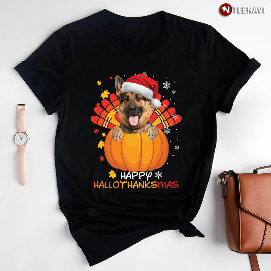 German Shepherd Happy Hallothanksmas T-Shirt