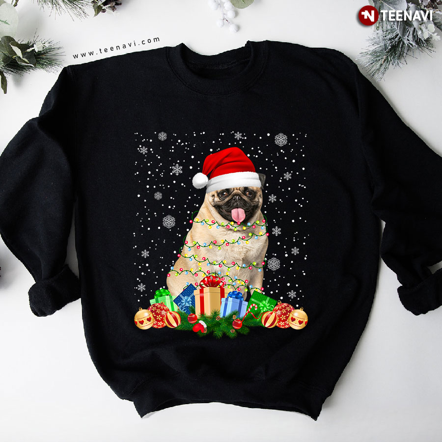 Funny Santa Pug Christmas Lights Dog Lover Gifts Sweatshirt