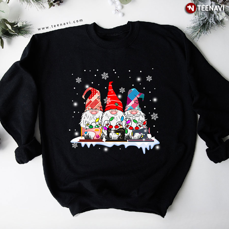 Gnomes Sewing And Quilting Quilters Sewers Christmas Gift Sweatshirt