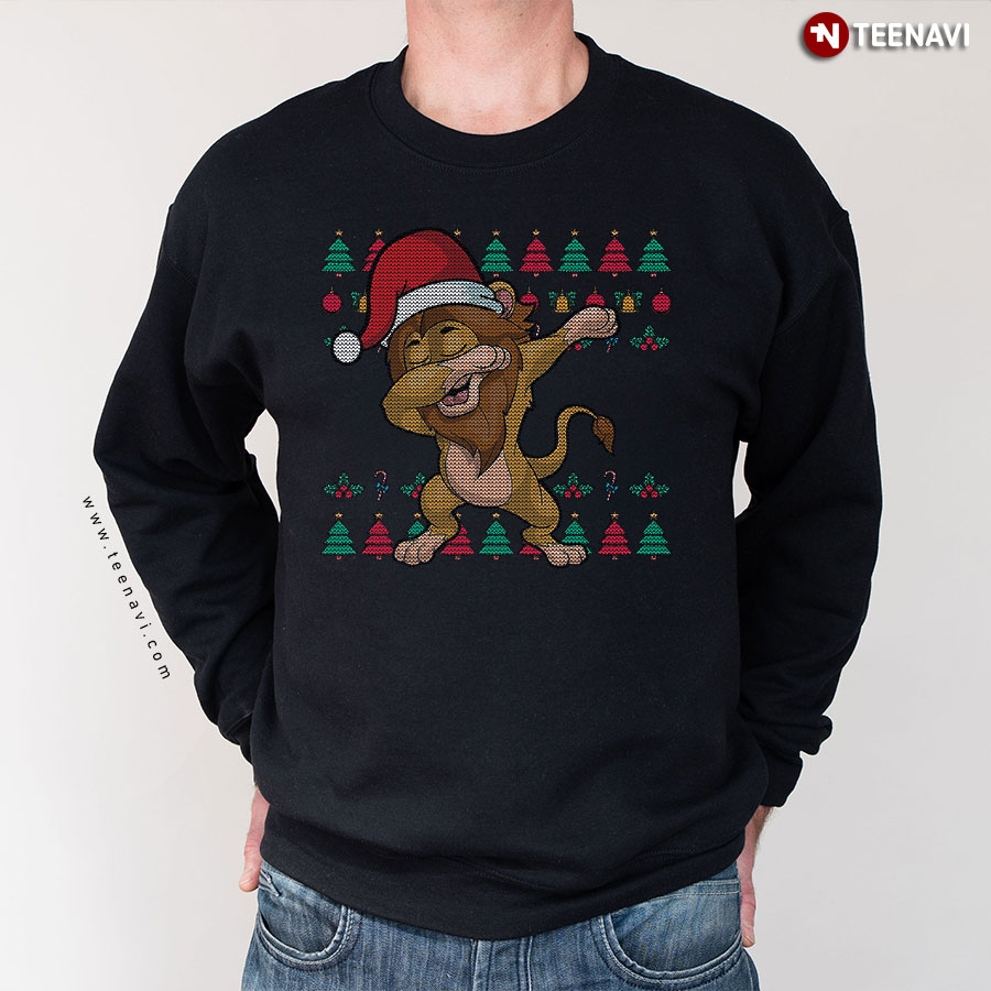 Festive Animal Santa Claus Lion Ugly Christmas Sweatshirt