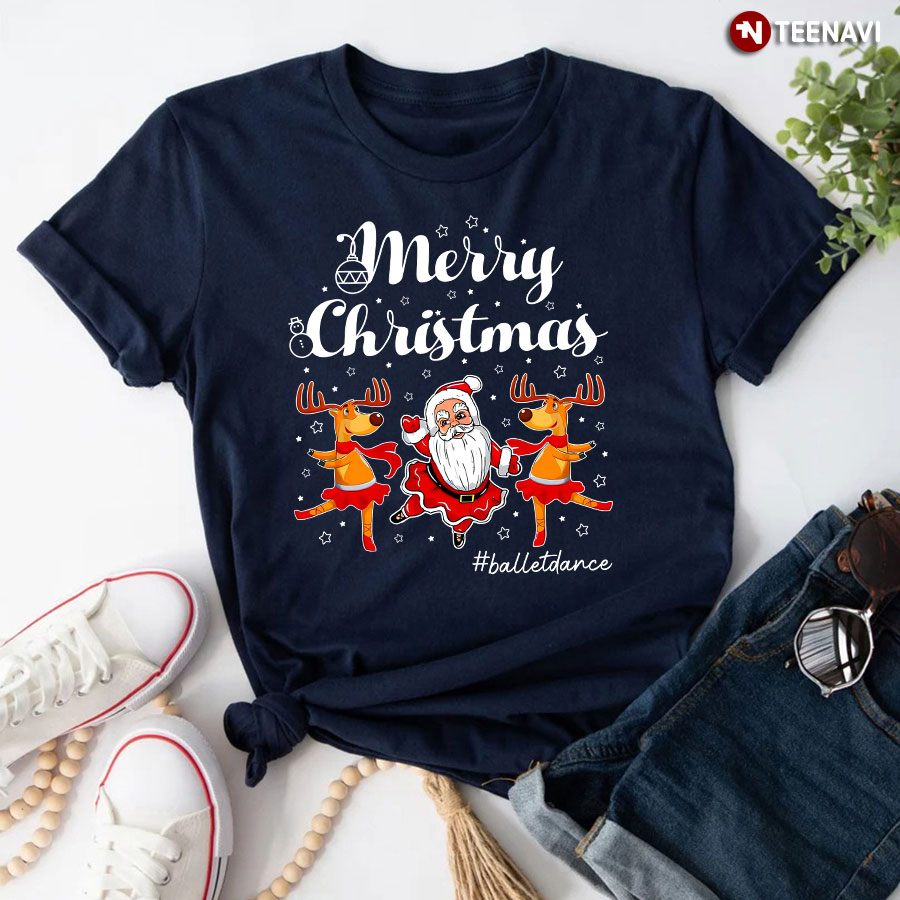 Snowman And Reindeer Merry Christmas #Balletdance T-Shirt