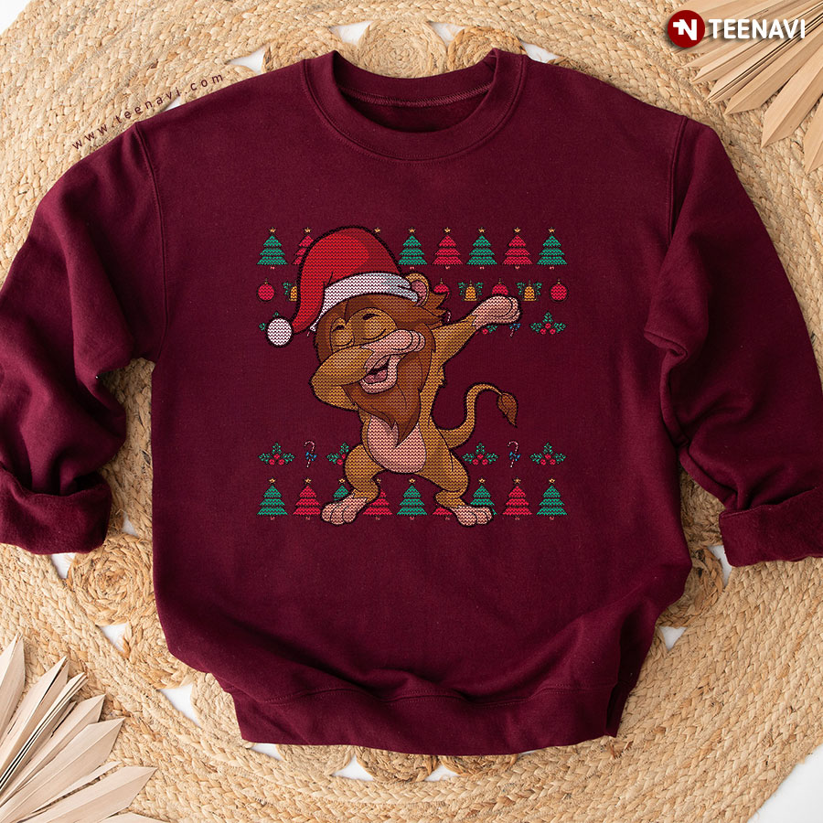 Festive Animal Santa Claus Lion Ugly Christmas Sweatshirt