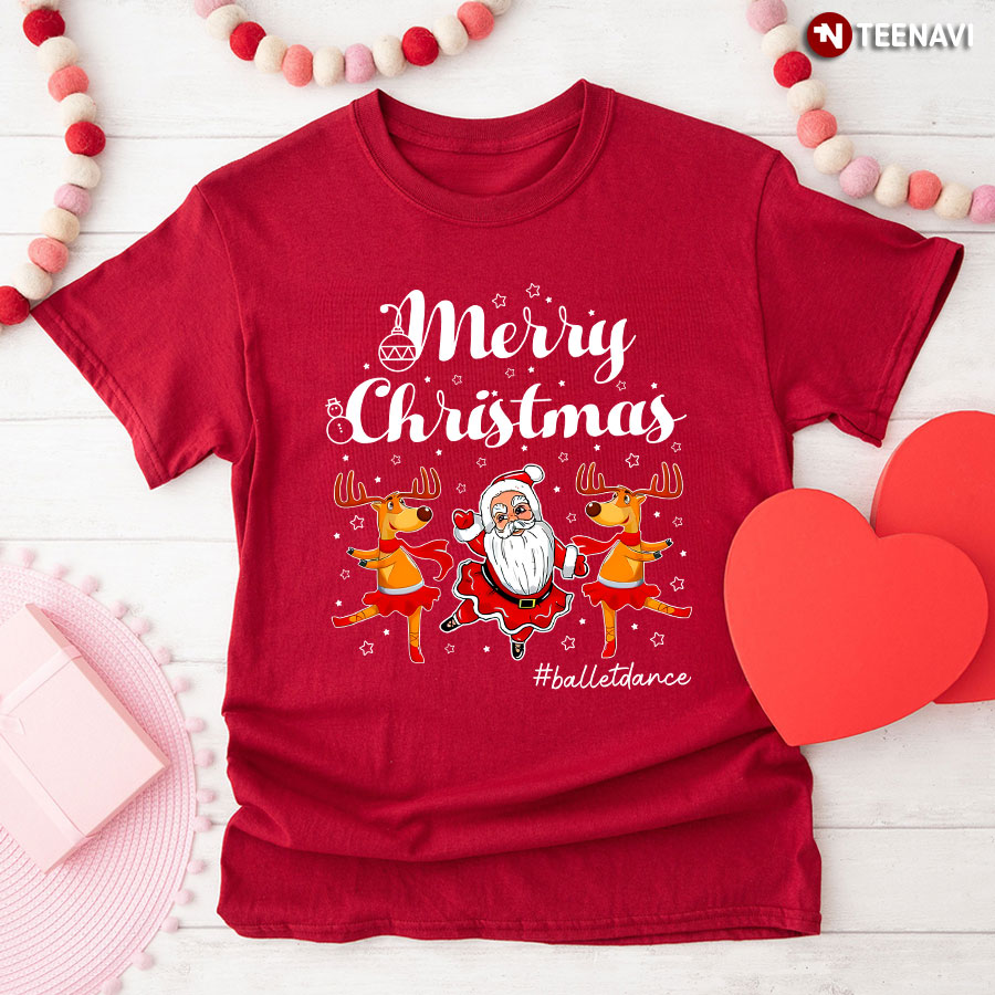 Snowman And Reindeer Merry Christmas #Balletdance T-Shirt