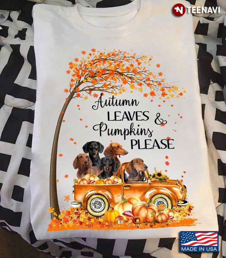 Thanksgiving Dachshund Hippie Car Autumn Leaves And Pumpkins Leaves