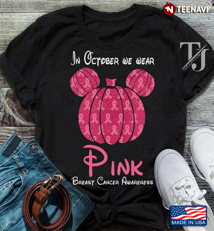 Pink Pumpkin Mickey Mouse In October We Wear Pink Breast Cancer Awareness