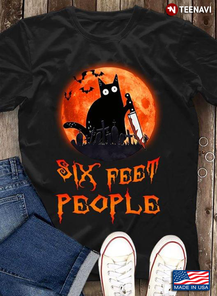 Black Cat  With Knife Six Feet People Halloween