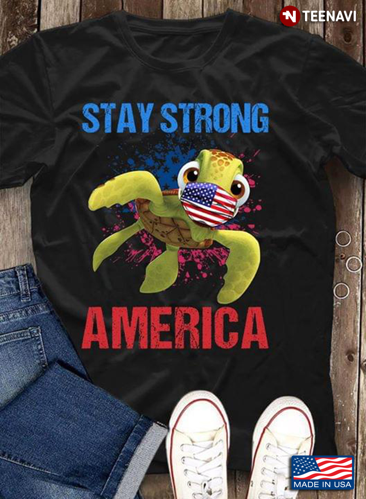 Turtle Wearing Mask Stay Strong America