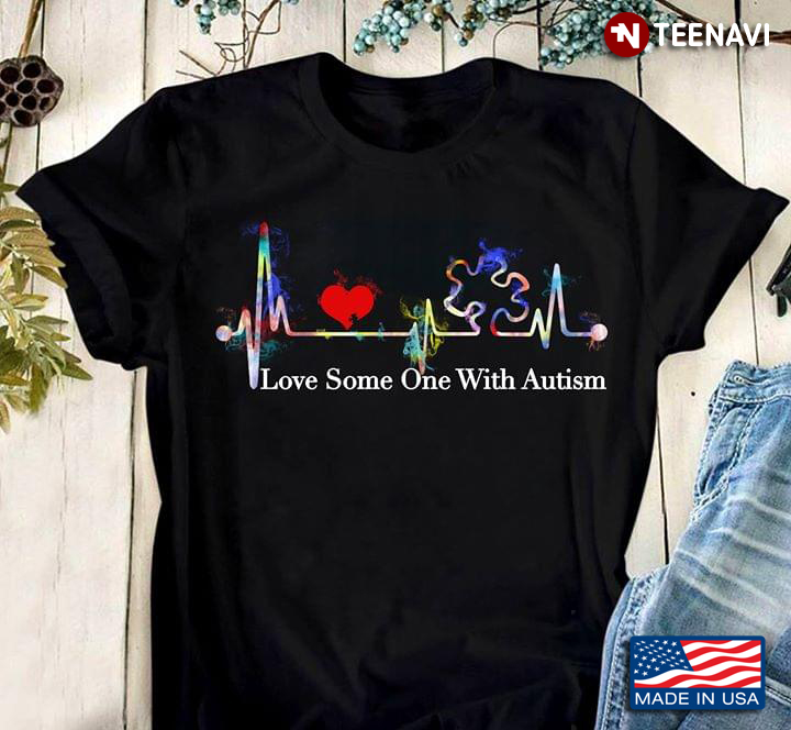 Love Some One With Autism Heartbeat With Heart And Autism Symbol