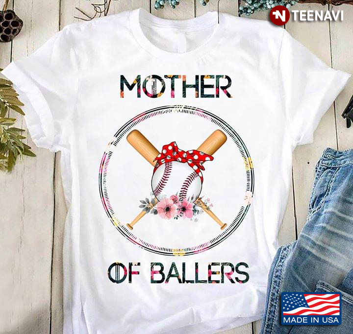 Mother Of Ballers Baseball With Red Bandana Baseball Bat And Flowers